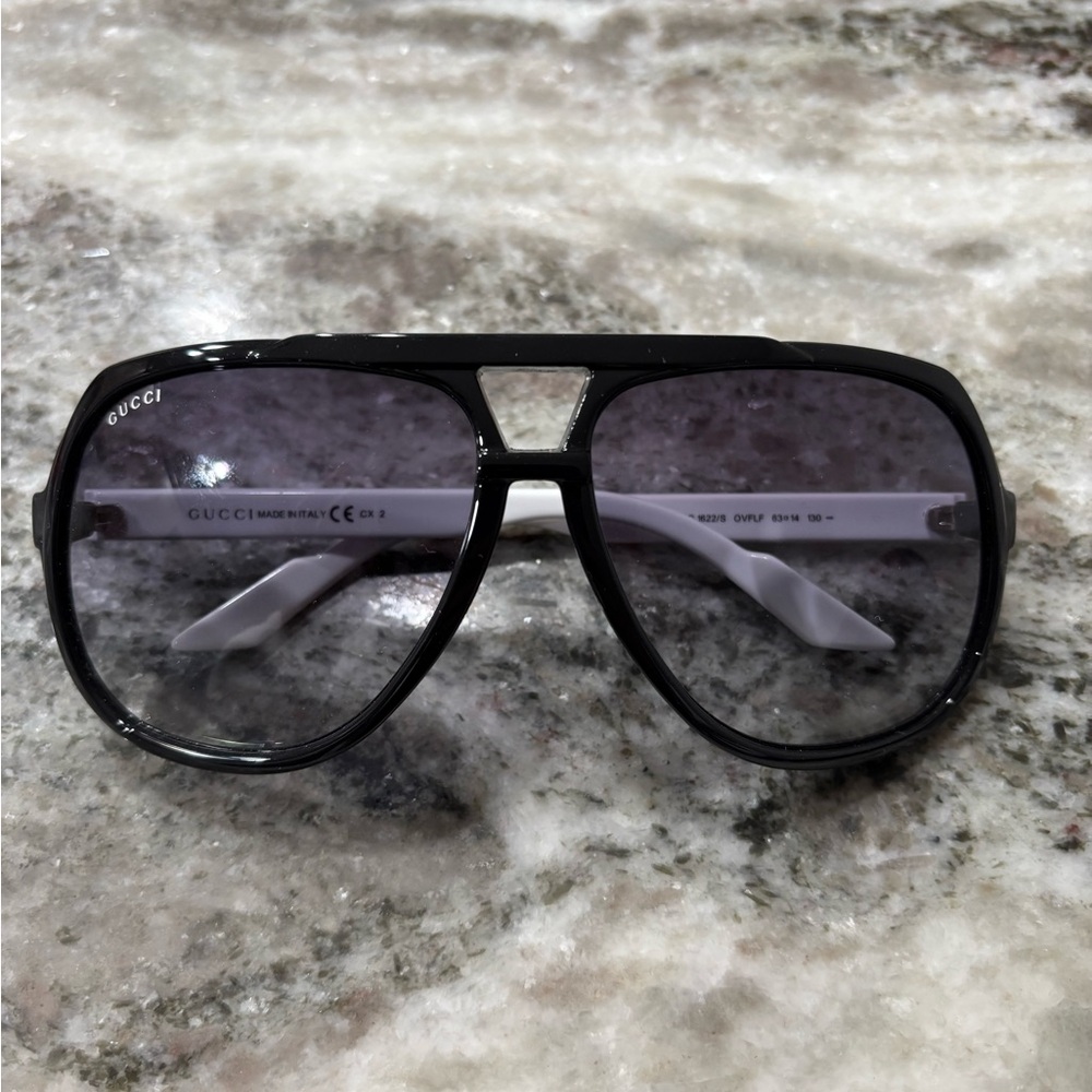 Gucci Black and White Aviator Sunglasses